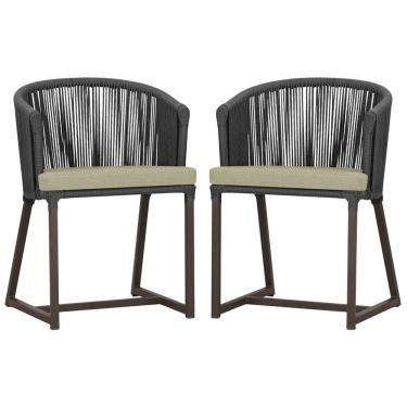 Imagem de 2 Cadeiras De Jantar Noronha Marrom Corda Náutica E7 Trama Preto