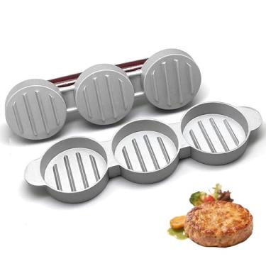 Imagem de Gyinere Mini prensa de hambúrguer, prensa deslizante para fazer 3 hambúrgueres de cada vez, prensa deslizante redonda para mini hambúrgueres, para mini hambúrguer, churrasco, piquenique, acampamento