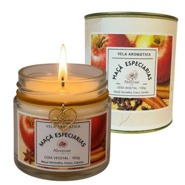 Imagem de Vela Aromática Maçã e Especiarias Alenrose – Floral Aromático Frutado, Cera de Coco 100% Vegetal, 150g, 30h de Queima, Pote de Vidro com Lata Decorativa Luxo