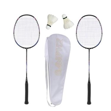 Imagem de PFVMSQA Conjunto de raquete de badminton, raquete de badminton profissional de 82 g, com 2 petecas e 1 bolsa de transporte, para treinamento, esportes e entretenimento
