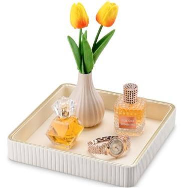 Imagem de GORESE Bandeja quadrada para mesa de cabeceira, organizador de perfume, bandeja decorativa de couro, tigela para guardar todas as bandejas para chaves de bugigangas, bandejas de joias com manobrista