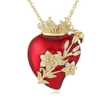 Imagem de AsAlways Colar de coração feminino delicado Samll banhado a ouro 14K vermelho amor coração pingente colar joia presente, Latão, Sem Pedra Preciosa