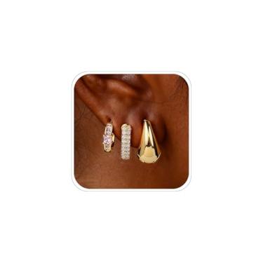 Imagem de 3 peças de brincos femininos de argola, brincos pequenos, hipoalergênicos, de pedras preciosas, com vários piercings, Middle, Liga de aço, Sem pedra preciosa