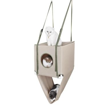 Imagem de Depisuta Rede para Gatos, Rede Suspensa para Gatos Com 2 Pneus, Cama Confortável para Animais de Estimação, Cama Suspensa para de Dormir para Poleiro de Janela Montada na Parede,