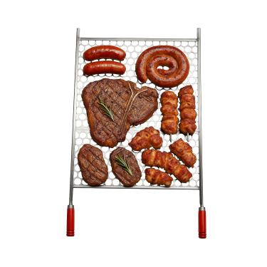 Imagem de Grelha moeda churrasco Galvanizada cabo de madeira (60x40)