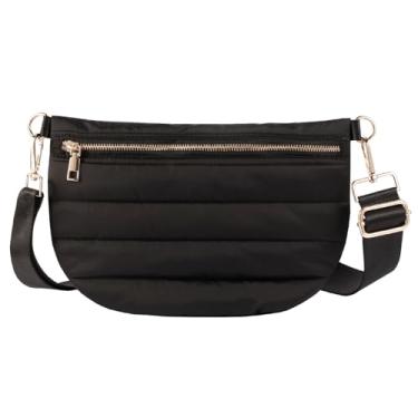 Imagem de Bolsas femininas transversais acolchoadas transversais pochetes cinto acolchoado bolsa tiracolo para mulheres, Preto