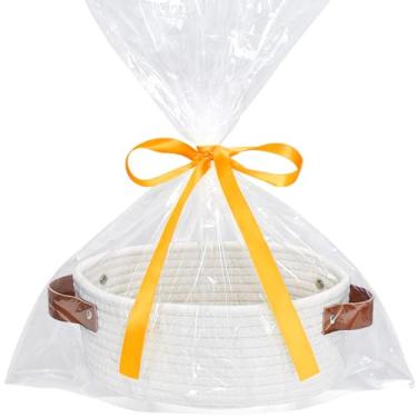 Imagem de Cesta pequena de tecido com saco de presente e fita, pequena cesta de armazenamento, mini cesta, linda cesta de tecido de corda de algodão, cesta de prateleira, cesta decorativa boho, cesta de