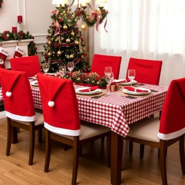 Imagem de ZHLKHIOP Pacote com 6 capas de cadeira de Natal, capas traseiras de cadeira de jantar de tecido não tecido, decoração de Natal para festas de Natal, jantares e reuniões festivas