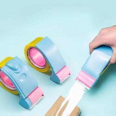 Imagem de Dispensador de fita para embalagem, cortador de fita manual para envio, mudança, escritório e organização doméstica (adequado para fita entre 5 a 6 cm) (azul e rosa)