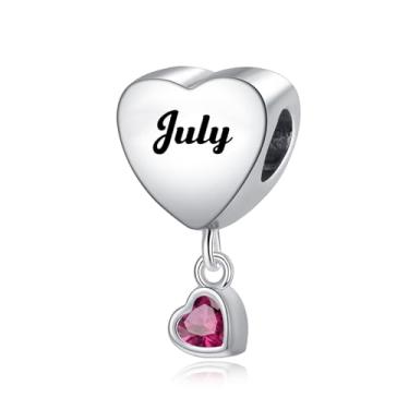 Imagem de TCHYUN Pingente de coração de flor mensal de julho compatível com pulseira Pandora, presente de aniversário para ela