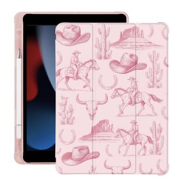 Imagem de BlHMCASE Capa Western Cowboy para iPad Air5/Air4 com suporte para lápis, hibernar/despertar automático, capa traseira de TPU macio de couro rosa para iPad 10,9 polegadas 2022/2020