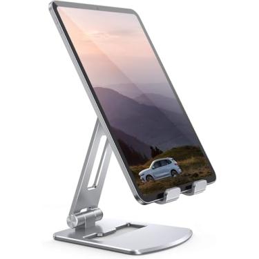 Imagem de Suporte de telefone de alumínio da marca genérica, rotação de 360° e altura ajustável, suporte de mesa de metal premium para smartphones iPhone/Android (prata)