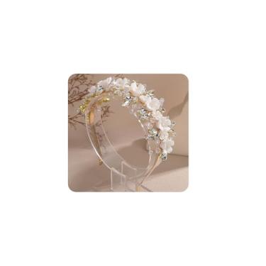 Imagem de Rumtock Contas de cristal de flor branca, coroa de casamento, tiara de noiva feita à mão com pétalas de strass para ocasiões especiais, joias para banquetes, One Size, Aolly, Sem Pedra Preciosa