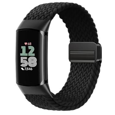 Imagem de Yeahxing Pulseira de nylon trançado magnética compatível com Fitbit Charge 6/Charge 5, fecho ajustável, pulseira esportiva macia e respirável para mulheres e homens, pulseira de substituição para