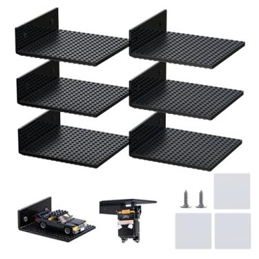 Imagem de Pacote com 6 prateleiras de acrílico flutuantes para parede, compatível com blocos de construção LEGO, prateleiras de dupla face com pinos de 40 x 40 cm para armazenamento e exibição de tijolos de
