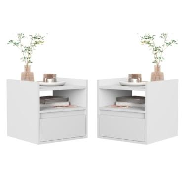 Imagem de Kit 2 Mesa De Cabeceira Para Quarto Suspensa e Gaveta Com Nicho(Branco)