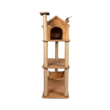 Imagem de Arranhador Para Gatos Casa E Playground Torre Andares Com Rede E Brinquedo Exclusivo(Bege)