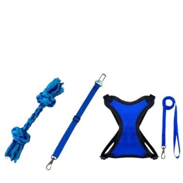 Imagem de Kit Peitoral Colete + Cinto de Segurança Pet + Osso Mordedor para Higiene Bucal | Conforto, Segurança e Limpeza para Cães e Gatos(Azul,M)