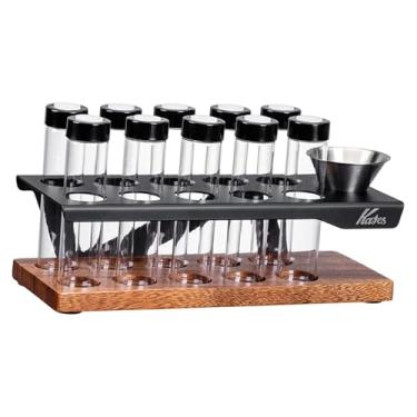 Imagem de YWJLQH Suporte para armazenamento de grãos de café, adega versátil e leve para porções individuais, 10 potes de vidro com base de madeira.