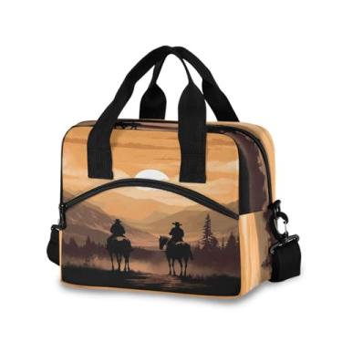 Imagem de Blueangle Lancheira isolada com estampa de cowboy do oeste americano, alça de ombro removível e alça - lancheira reutilizável para homens e mulheres (681)