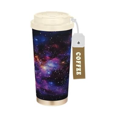 Imagem de SEHANY Caneca de viagem Galaxy Starry Sky de viagem de 500 ml Copos de café reutilizáveis revestidos de cerâmica com tampa à prova de vazamento, parede dupla, isolamento a vácuo, copo de café de aço