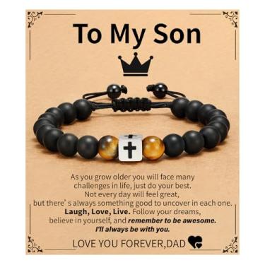 Imagem de Pulseira de cruz para homens, pulseira de contas cruzadas, joias cristãs, batismo, aniversário, Natal, presente cristão para adolescentes e homens, Adjustable, Ágata