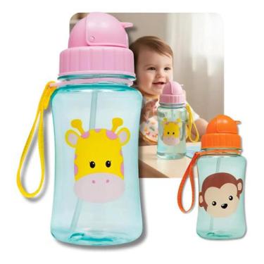 Imagem de Garrafinha Garrafa de Agua Infantil com Canudo Retrátil Silicone Leão 