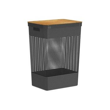 Imagem de Cesto Organizador Grid Tampa De Bambu Preto 49 Litros 55.6X39x29cm - Ou