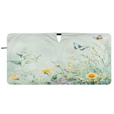 Imagem de Blueangle Aquarela flores silvestres pára-brisas sombra solar - 149.9 cm x 76.2 cm dobrável carro janela frontal blocos pára-sol raios UV viseira de sol (314)