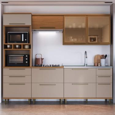 Imagem de Cozinha Modulada Completa Fidelitá Barcelona 5 Peças 270cm 10 Portas 4 Gavetas Sem Tampo Freijó/Camurça