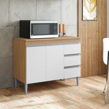 Imagem de Balcão Cozinha Com Tampo 100cm 3 Gavetas Leticia Amêndoa/branco A01 - D'rossi