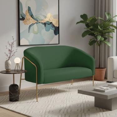 Imagem de Sofá 2 Lugares Namoradeira Stella Base Industrial Alta Dourada Veludo D03 - D'rossi Cor Verde