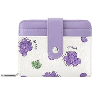 Imagem de Modacarry Linda carteira com estampa de frutas, mirtilo, morango, cereja, uva, amora, com compartimento para cartão de crédito, zíper e bolso para moedas para mulheres e meninas, Uva, Minimalista