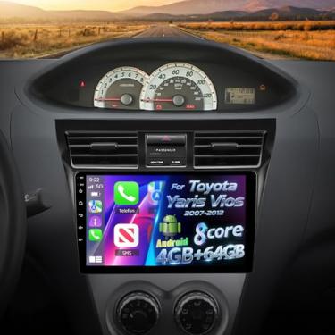 Imagem de Rádio de carro Qualcomm de 8 núcleos [4G + 64G] para Toyota Yaris Vios 2007-2012, Volxcereo estéreo com tela sensível ao toque de 9 polegadas com Carplay/Android Auto, GPS, WiFi, Bluetooth, SWC, FM