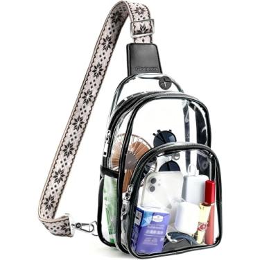 Imagem de GLORIEROO Bolsa transparente para eventos de estádio - Bolsa tiracolo pequena transparente para mulheres e homens para eventos esportivos e shows, Preto e branco