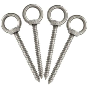 Imagem de suiwotin 4 peças de ganchos de olhal de aço inoxidável auto-roscantes M10-5,7 polegadas com capacidade de carga de 385 kg para pendurar, rede e cadeira de balanço
