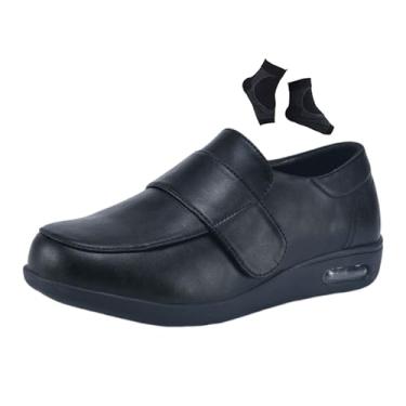 Imagem de Calçado Masculino Para Fascite Plantar, Sapatos Ortopédicos Ajustáveis ​​em Pele Para Alívio Da Dor E Inchaço Nos Pés Diabéticos Em Idosos, Leves Respiráveis ​​hospitais, Neuropatia(Black,47 EU)