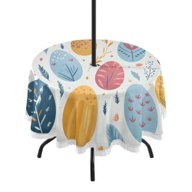 Imagem de CEBUGI Toalha de mesa redonda para uso ao ar livre, ovos de Páscoa, impermeável, com orifício Umberlla, capa de mesa lavável para pátio, cozinha, sala de jantar, 152 cm