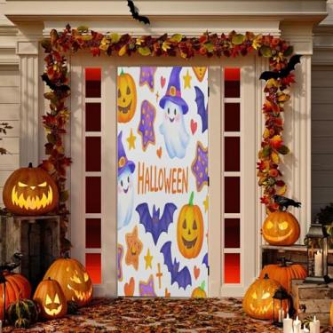 Imagem de Wassud Linda decoração de capa de porta de Halloween faixa interna externa decoração de casa de varanda grande decoração de porta da frente 96 x 98 polegadas