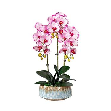 Imagem de LMJYU Flores artificiais de orquídea em vaso Bonsai Phalaenopsis planta falsa plantador peças centrais para decoração de arranjos lindas flores artificiais e Vas