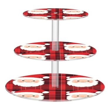 Imagem de CEBUGI Suporte de cupcake de 3 camadas com rosto de Papai Noel, suporte redondo para bolo, bandeja de servir em camadas de acrílico para chá, chá de bebê, casamento e mais