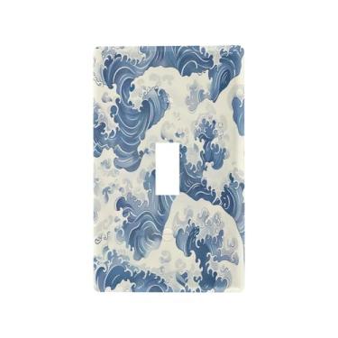 Imagem de Wassud Waves Light Switch Cover Plate Decorative Outlet Covers Placa de parede para tomadas elétricas Interruptor único 4,53 x 2,76 polegadas