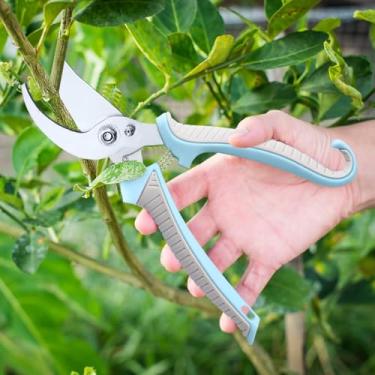 Imagem de Tesouras de poda de jardim, tesouras de corte de jardim portáteis com alça ergonômica e trava de segurança para árvores frutíferas e flores bonsai (curva azul)