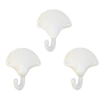 Imagem de ZILucky Conjunto de 3 ganchos decorativos de parede de ferro fundido estrela do mar caranguejo concha do mar, casacos, chapéus, toalhas, ganchos, praia, oceano, tema chique, ganchos de metal