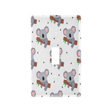 Imagem de Wassud Placa de cobertura de interruptor de luz cinza Koalas adormecidas capas de tomada decorativa placa de parede para tomadas elétricas interruptor único 4,53 x 2,76 polegadas