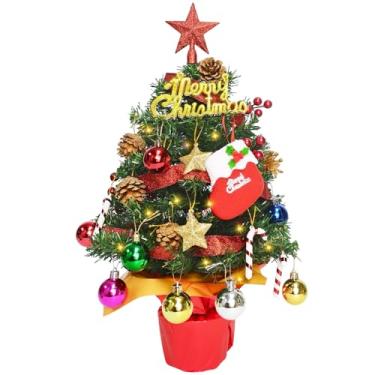 Imagem de Mini árvore de Natal para mesa, 6 m/59,9 cm pequena árvore artificial com luzes, enfeites para pendurar, enfeite de árvore de estrela para decoração de mesa de jantar de bar de casa de Natal