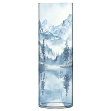 Imagem de CEBUGI Vaso de flores montanhas com árvores 10 x 30 cm, vaso cilíndrico para flores, vaso transparente inquebrável para decoração de casa de festa de casamento