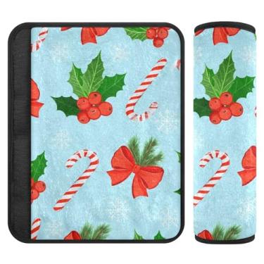 Imagem de Burbuja Capa para cinto de segurança de carro Candy Cane Protetor de cinto de segurança macio confortável para alça de ombro de assento, 1 par pequeno