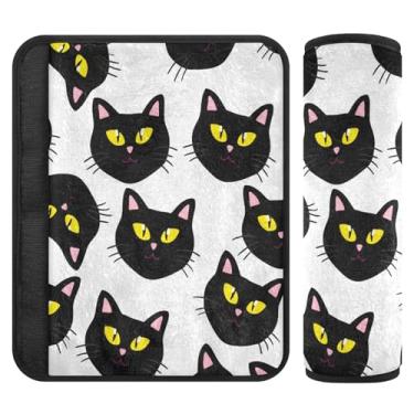 Imagem de Burbuja Capa para cinto de segurança de carro Big Black Cat Faces Protetor de cinto de segurança macio confortável para alça de ombro de assento, 1 par pequeno