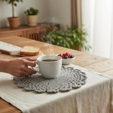 Imagem de Sousplat Descanso de Prato Romântico 38cm Crochê Artesanal cor:Cinza -
